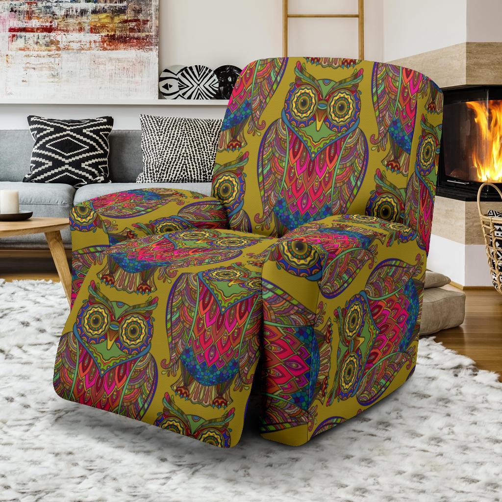 Owl Ornamental Pattern Print Recliner Cover-grizzshop