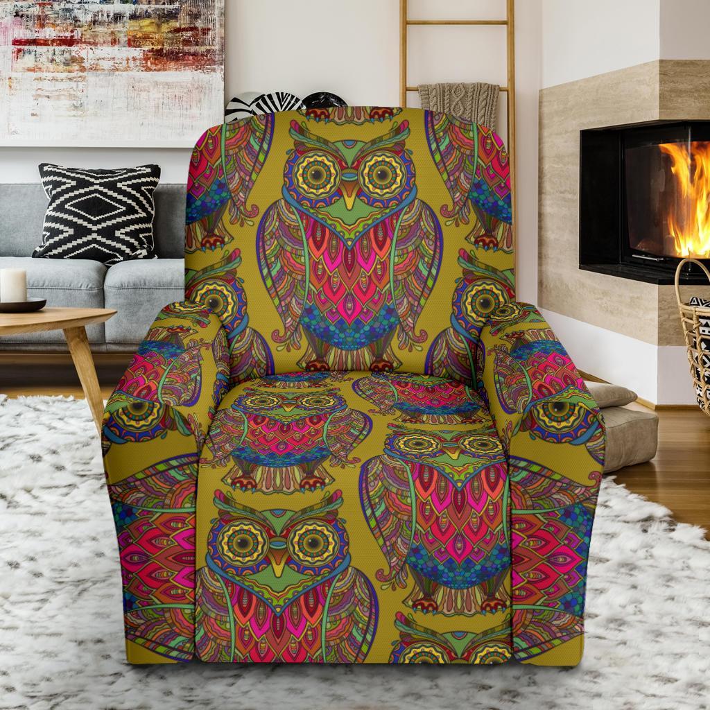 Owl Ornamental Pattern Print Recliner Cover-grizzshop