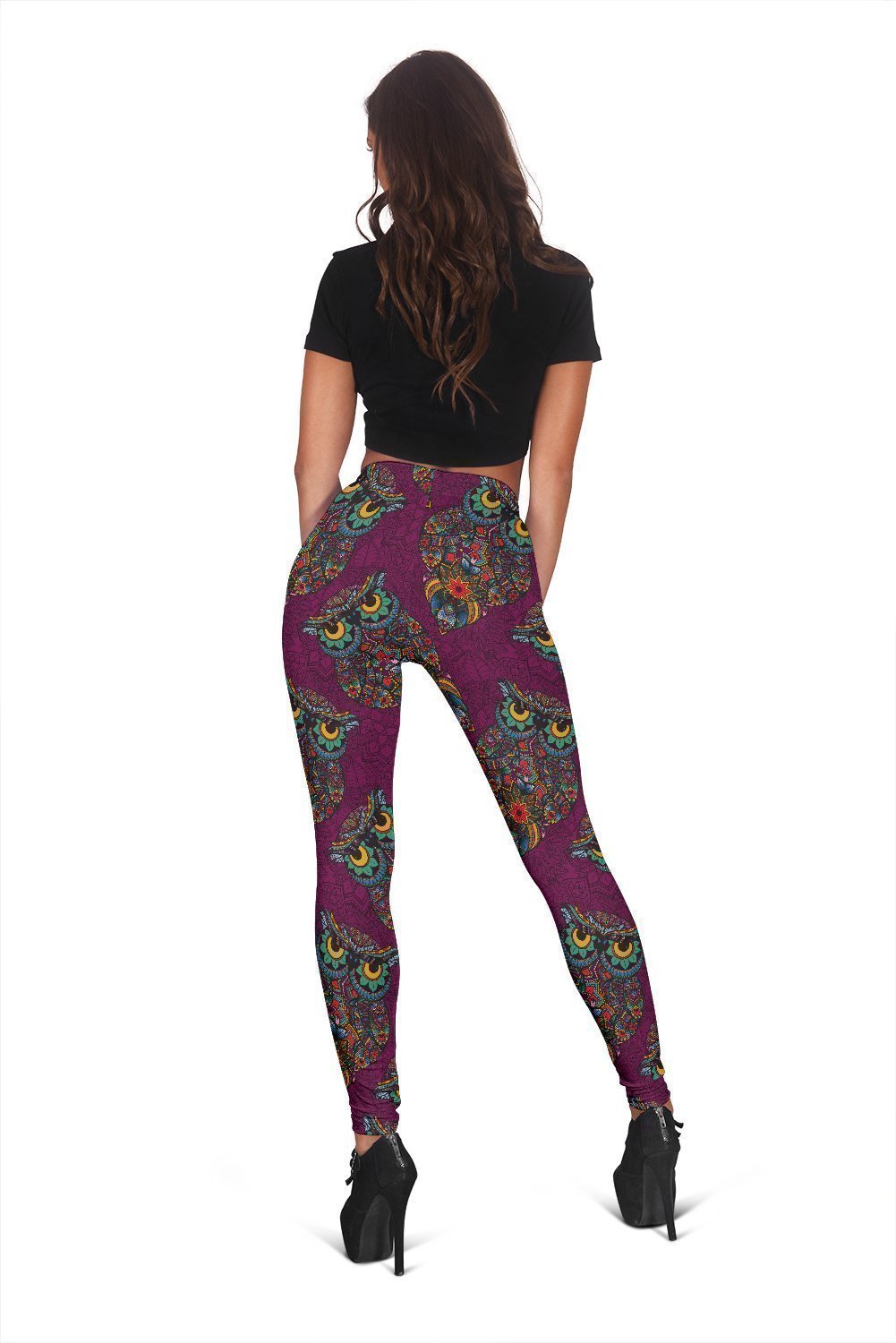 Owl Ornamental Pattern Print Women Leggings-grizzshop