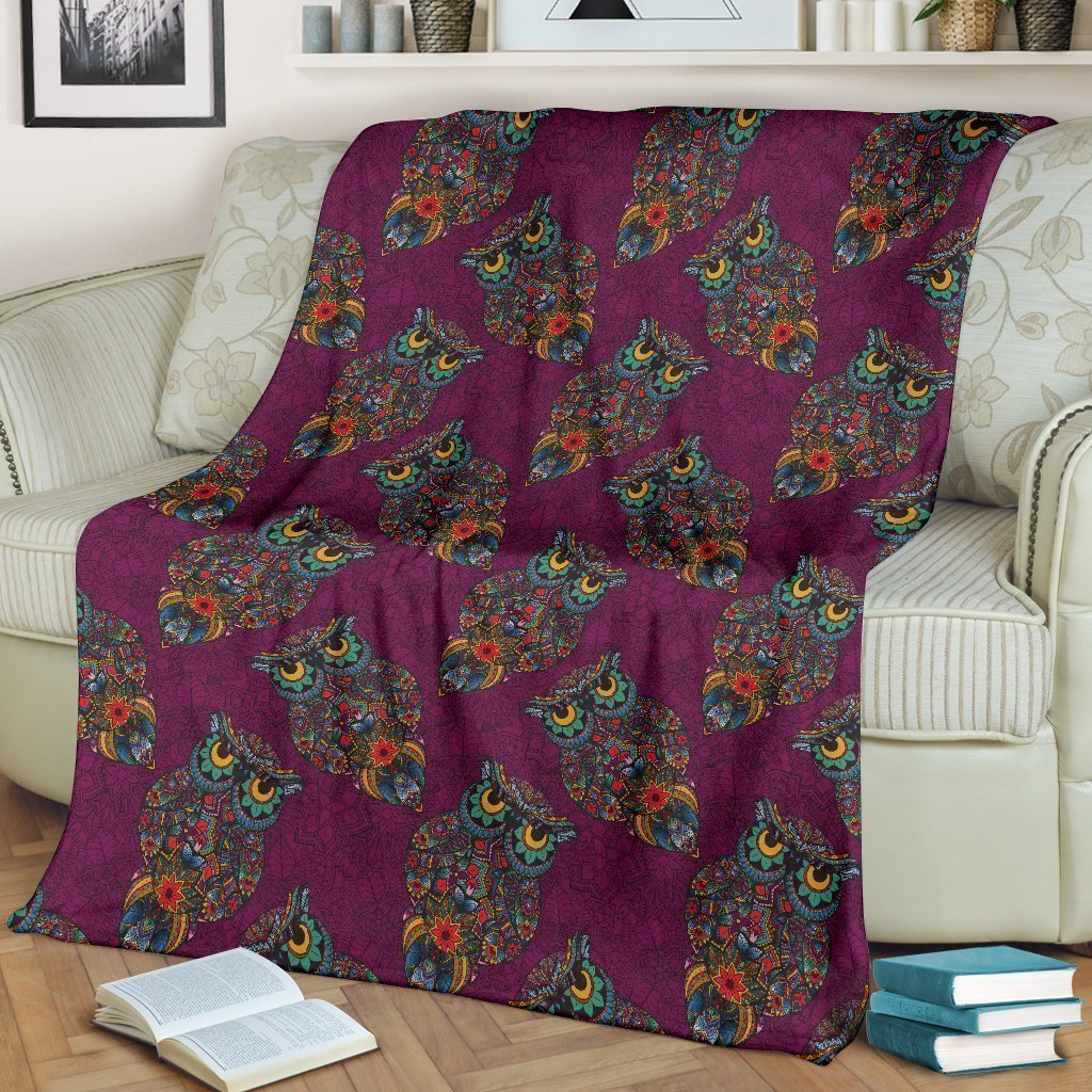 Owl Ornamental Print Pattern Blanket-grizzshop