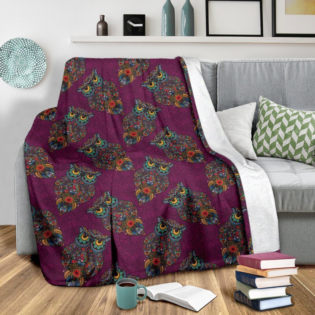 Owl Ornamental Print Pattern Blanket-grizzshop