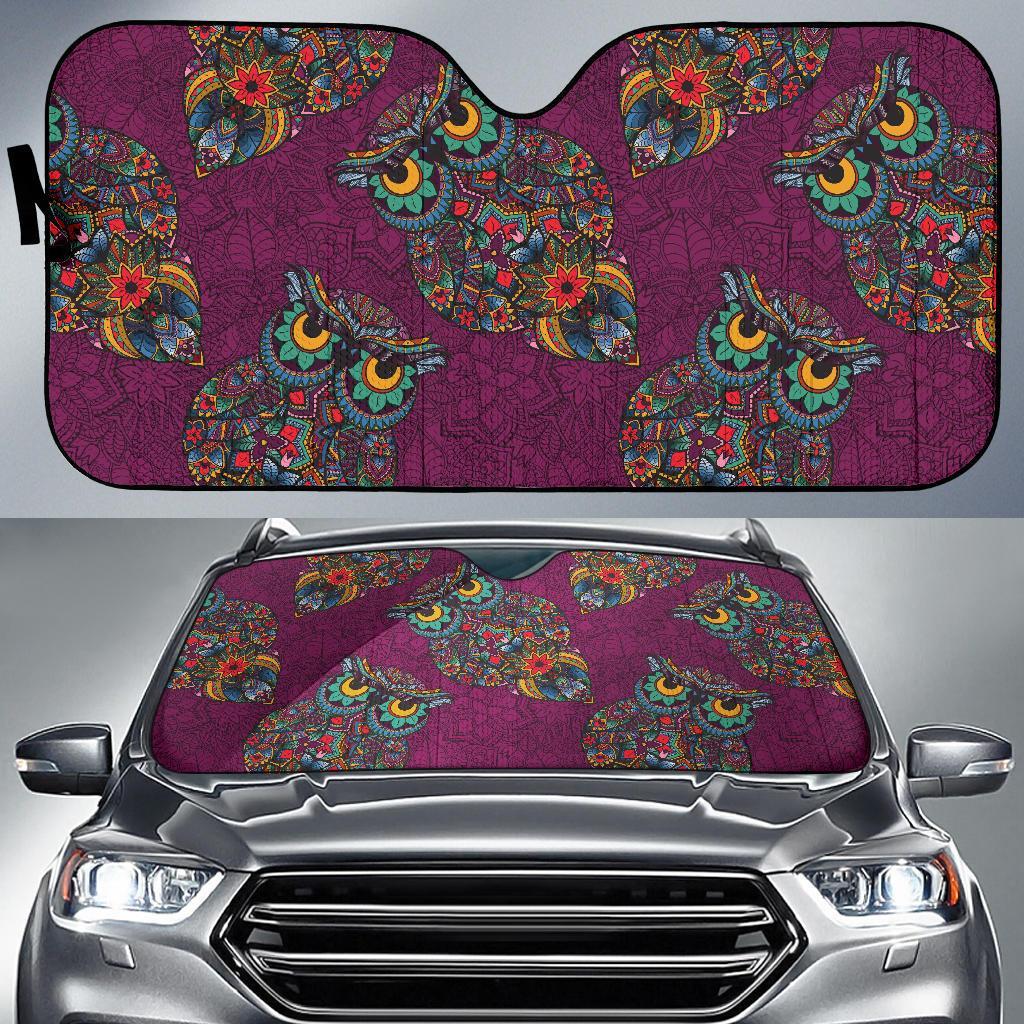 Owl Ornamental Print Pattern Car Sun Shade-grizzshop