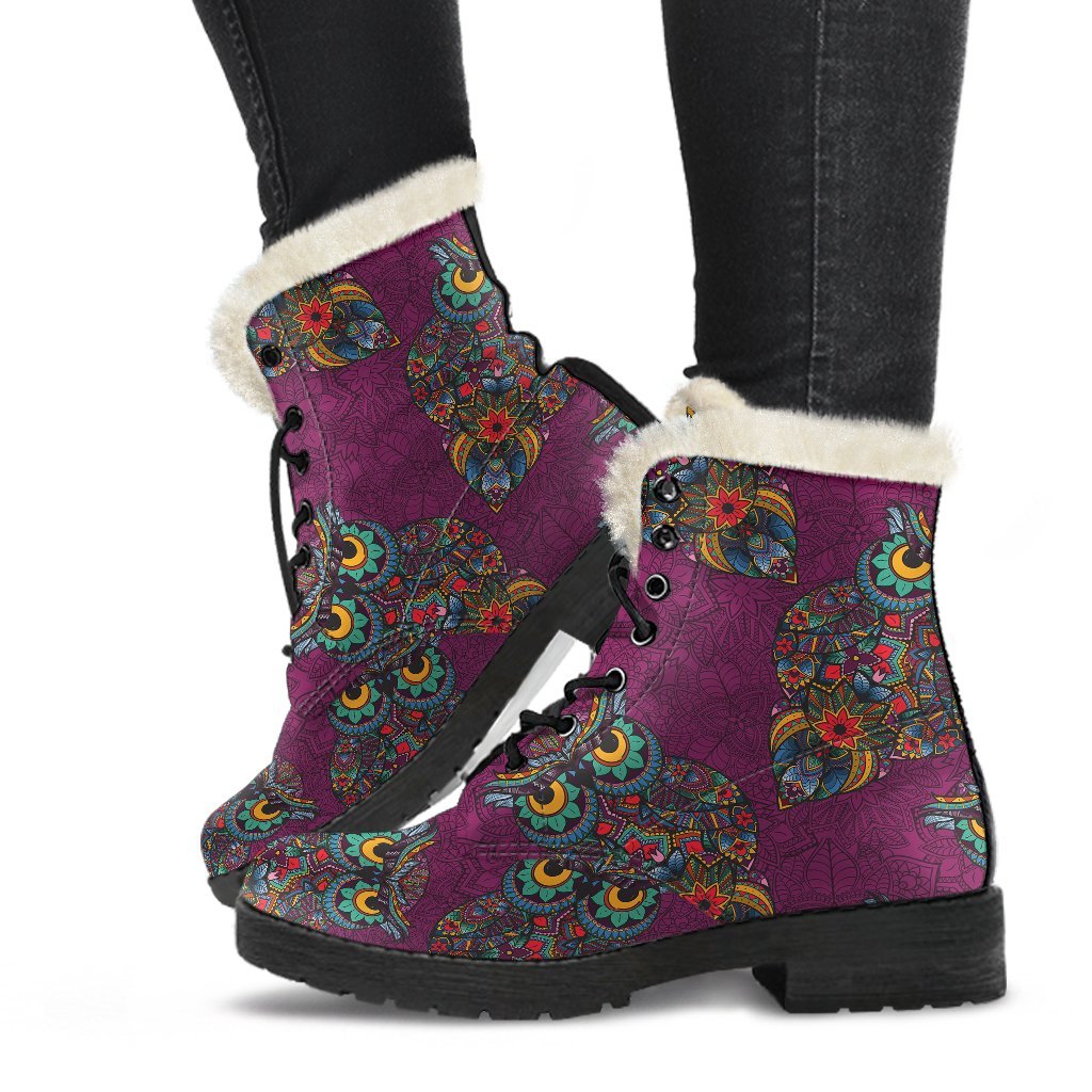 Owl Ornamental Print Pattern Comfy Winter Boots-grizzshop