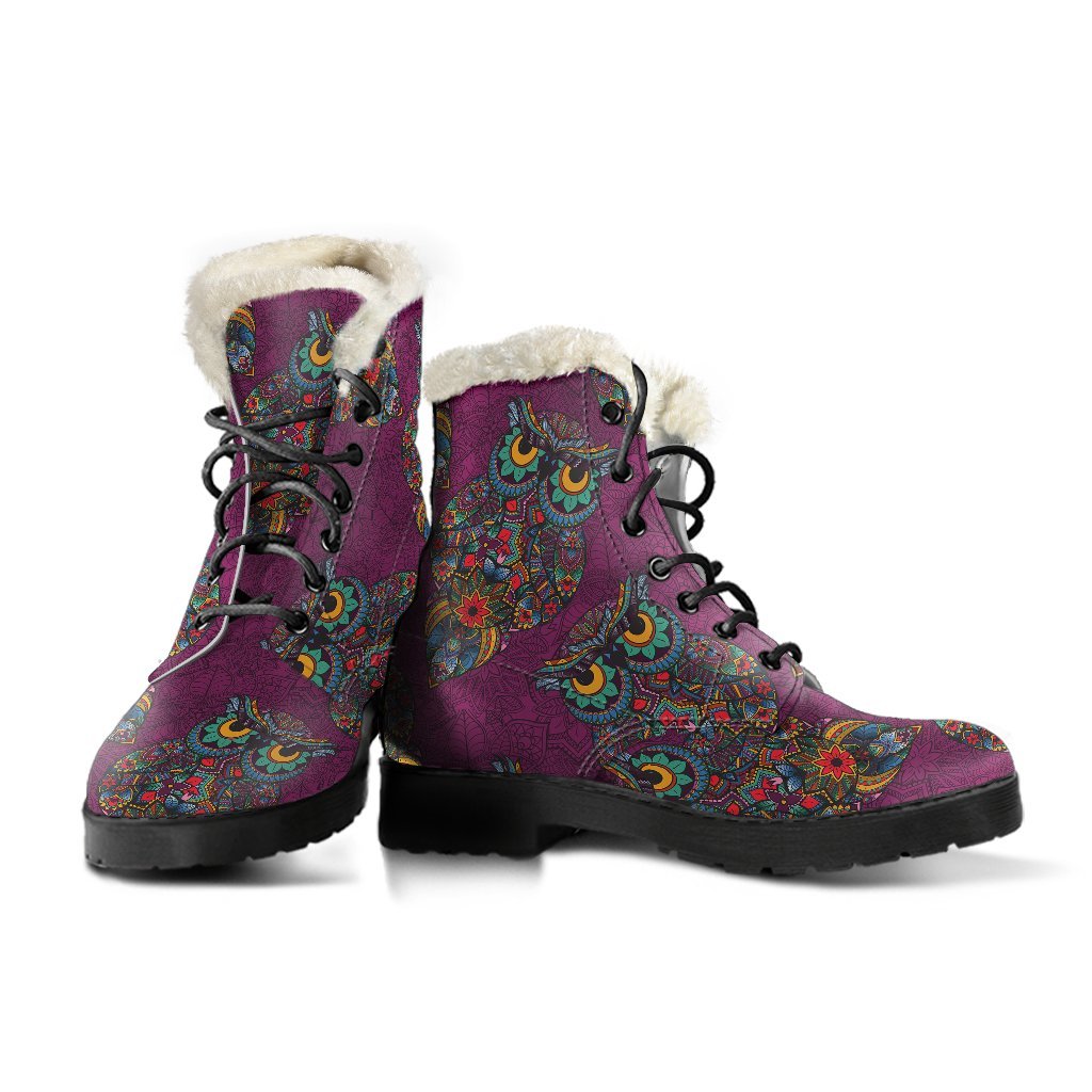 Owl Ornamental Print Pattern Comfy Winter Boots-grizzshop