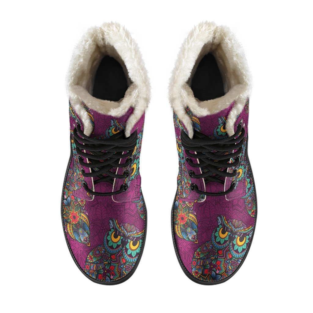 Owl Ornamental Print Pattern Comfy Winter Boots-grizzshop
