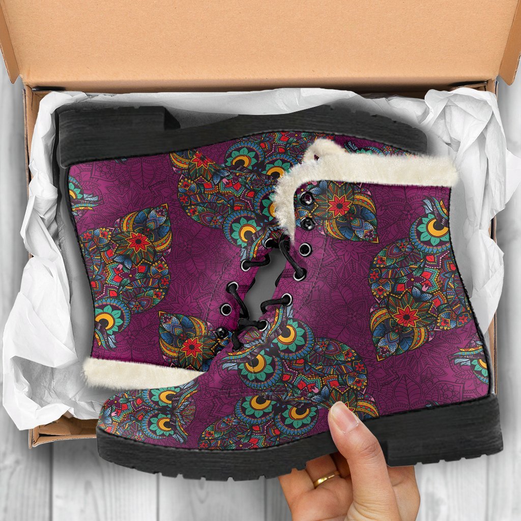 Owl Ornamental Print Pattern Comfy Winter Boots-grizzshop