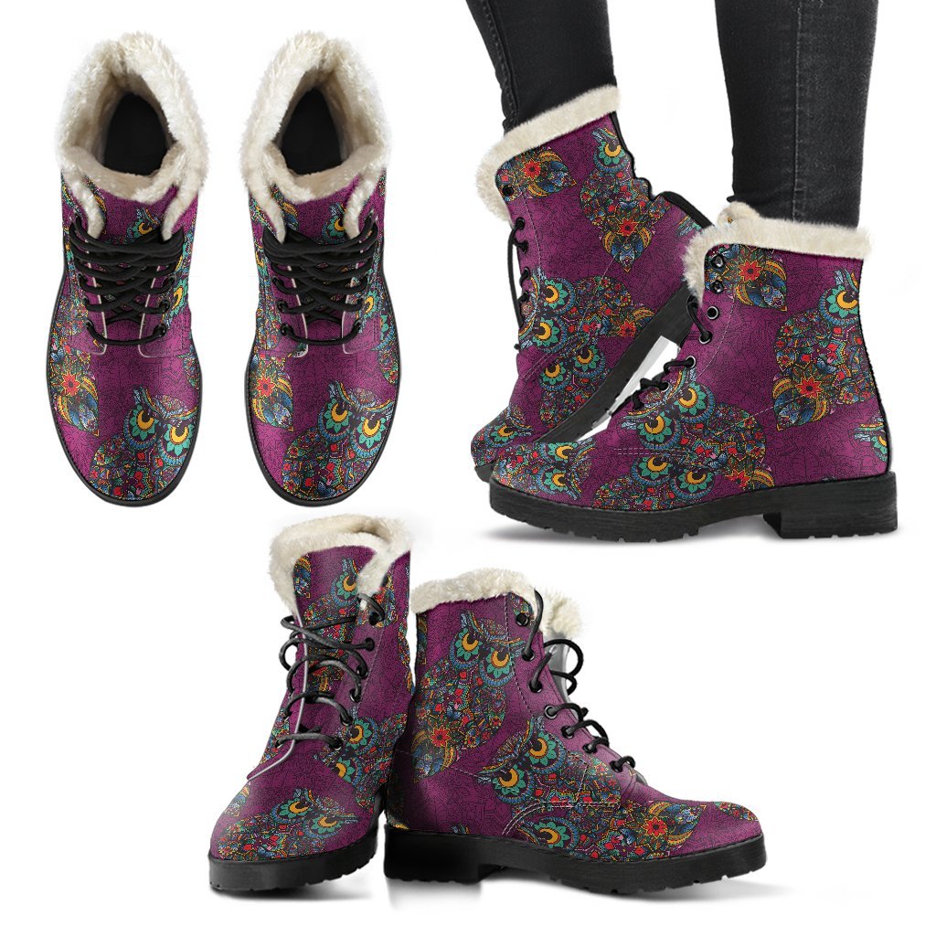 Owl Ornamental Print Pattern Comfy Winter Boots-grizzshop