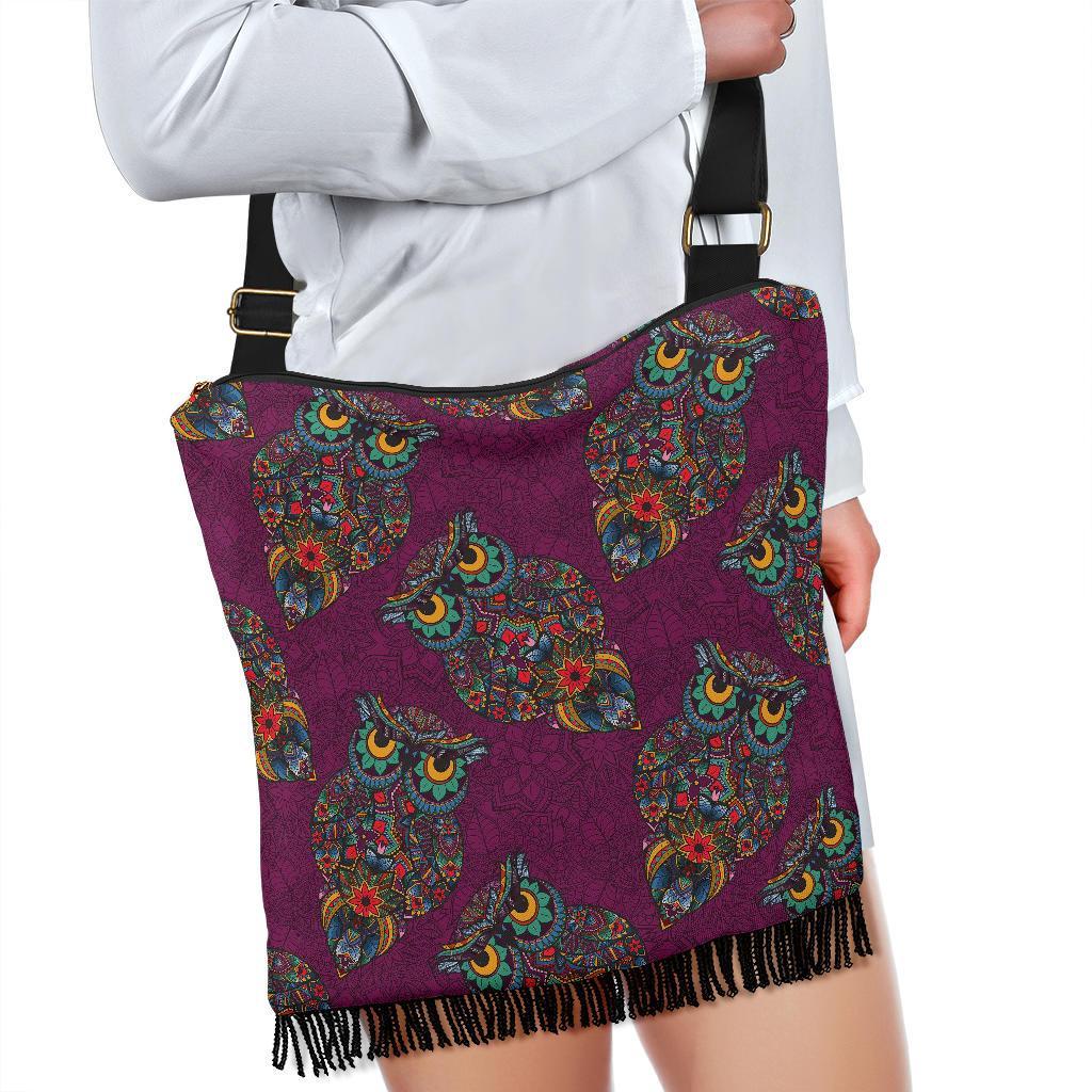 Owl Ornamental Print Pattern Crossbody Bags-grizzshop