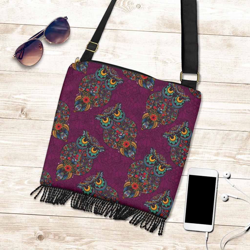 Owl Ornamental Print Pattern Crossbody Bags-grizzshop