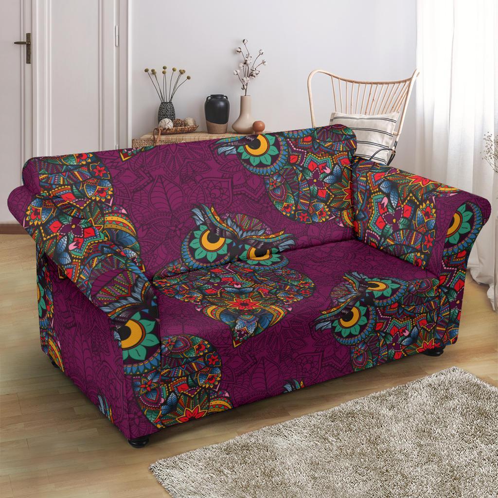 Owl Ornamental Print Pattern Loveseat Cover-grizzshop