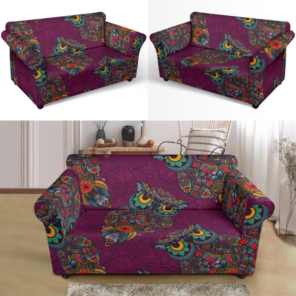 Owl Ornamental Print Pattern Loveseat Cover-grizzshop