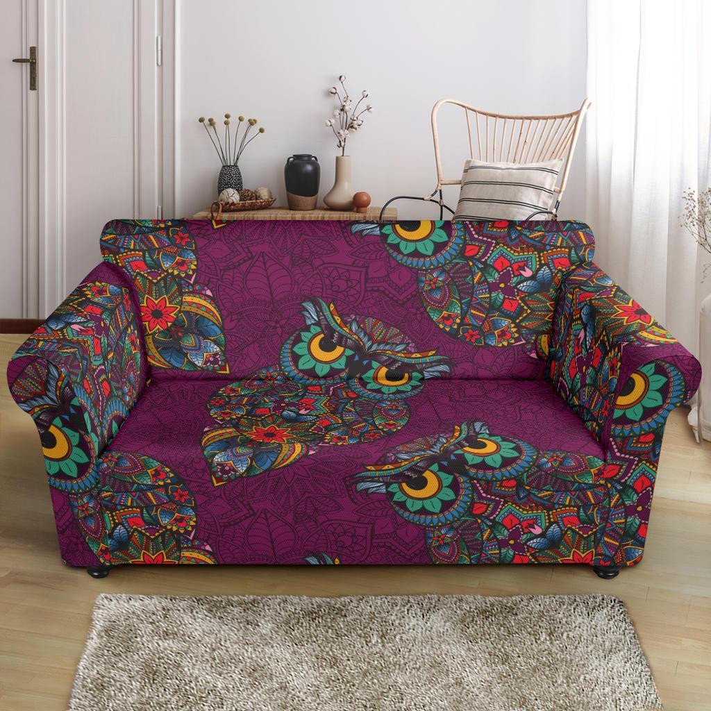 Owl Ornamental Print Pattern Loveseat Cover-grizzshop