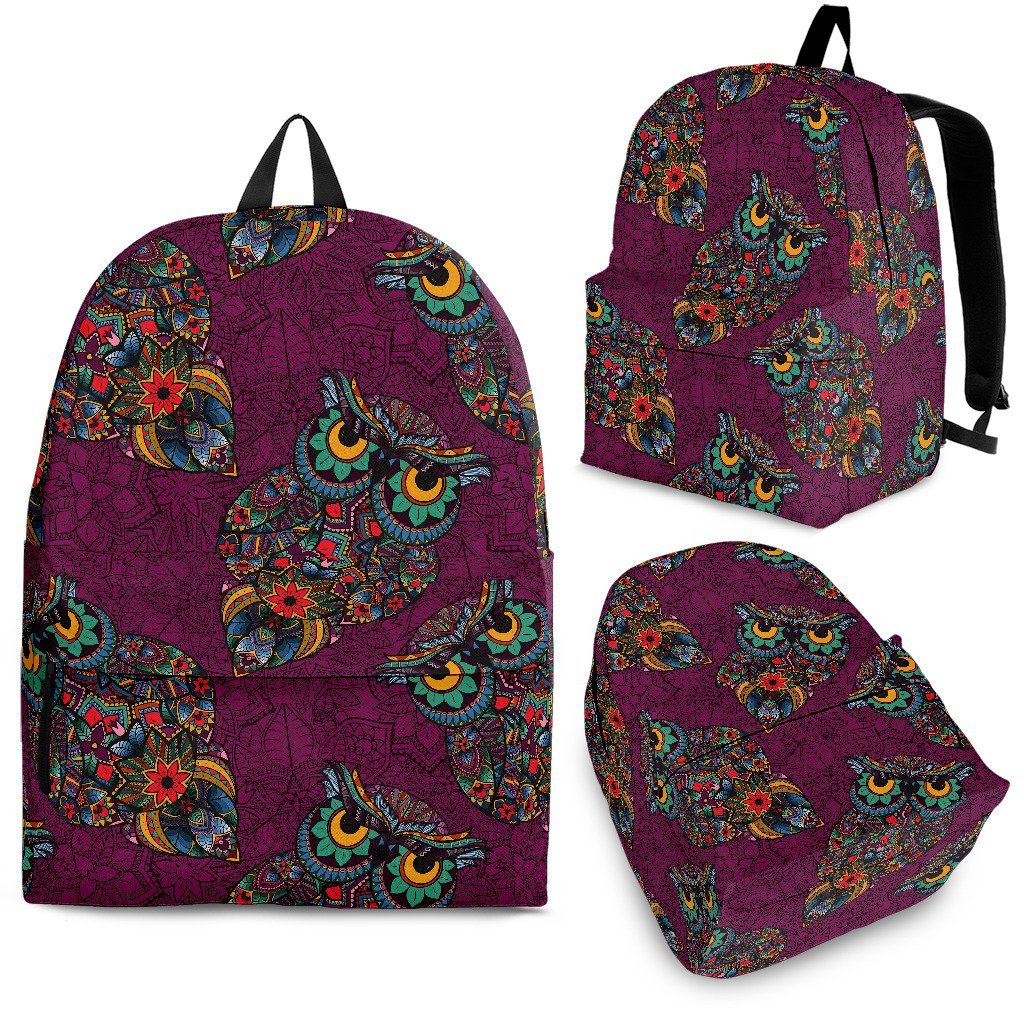 Owl Ornamental Print Pattern Premium Backpack-grizzshop