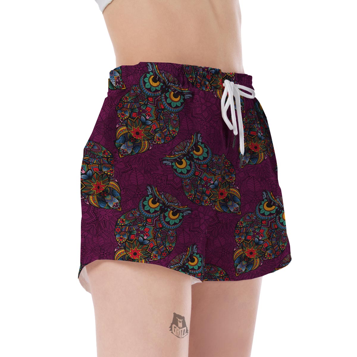 Owl Ornamental Print Pattern Women's Shorts-grizzshop