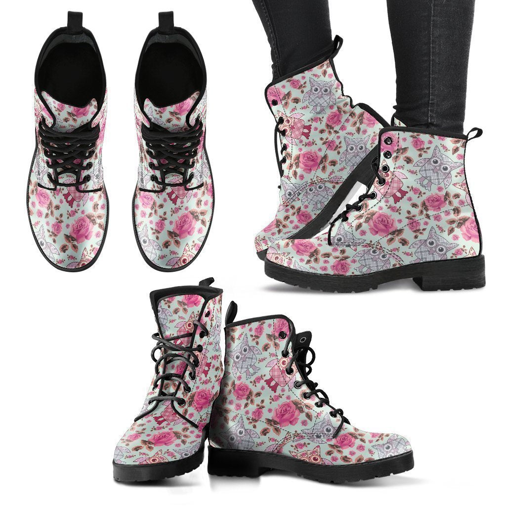 Owl Pattern Women's Leather Boots-grizzshop