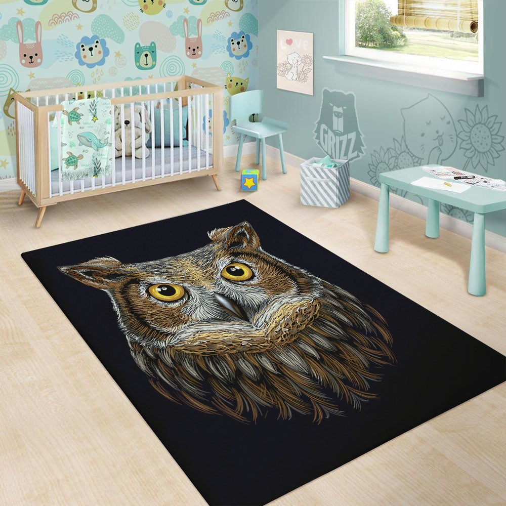 Owl Portrait Print Floor Mat-grizzshop