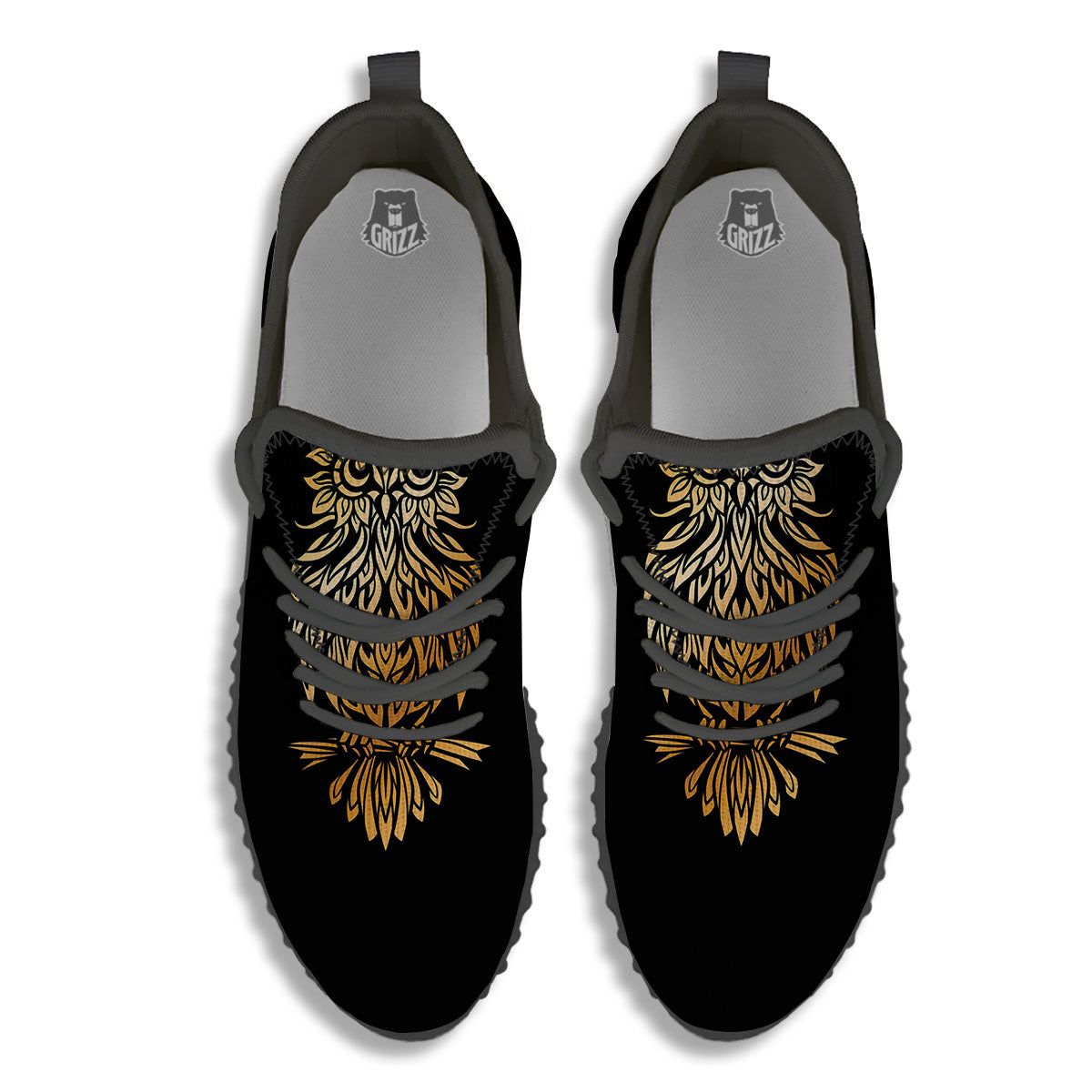 Owl Spiritual Golden Print Black Walking Shoes-grizzshop