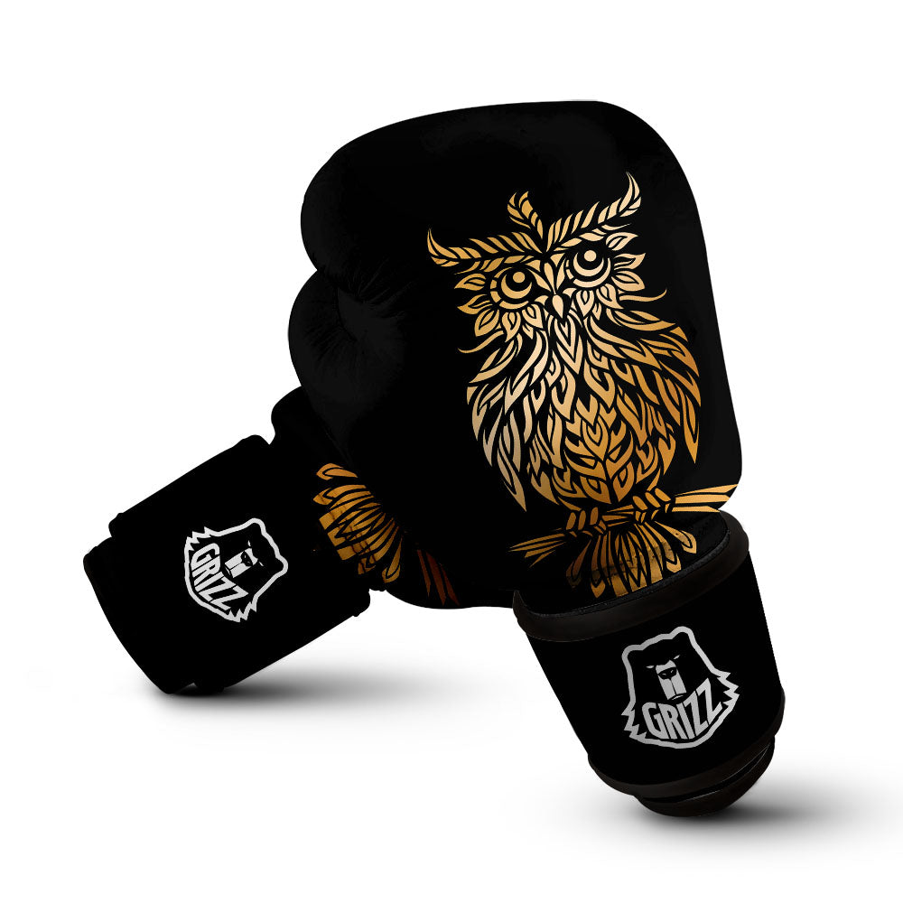 Owl Spiritual Golden Print Boxing Gloves-grizzshop
