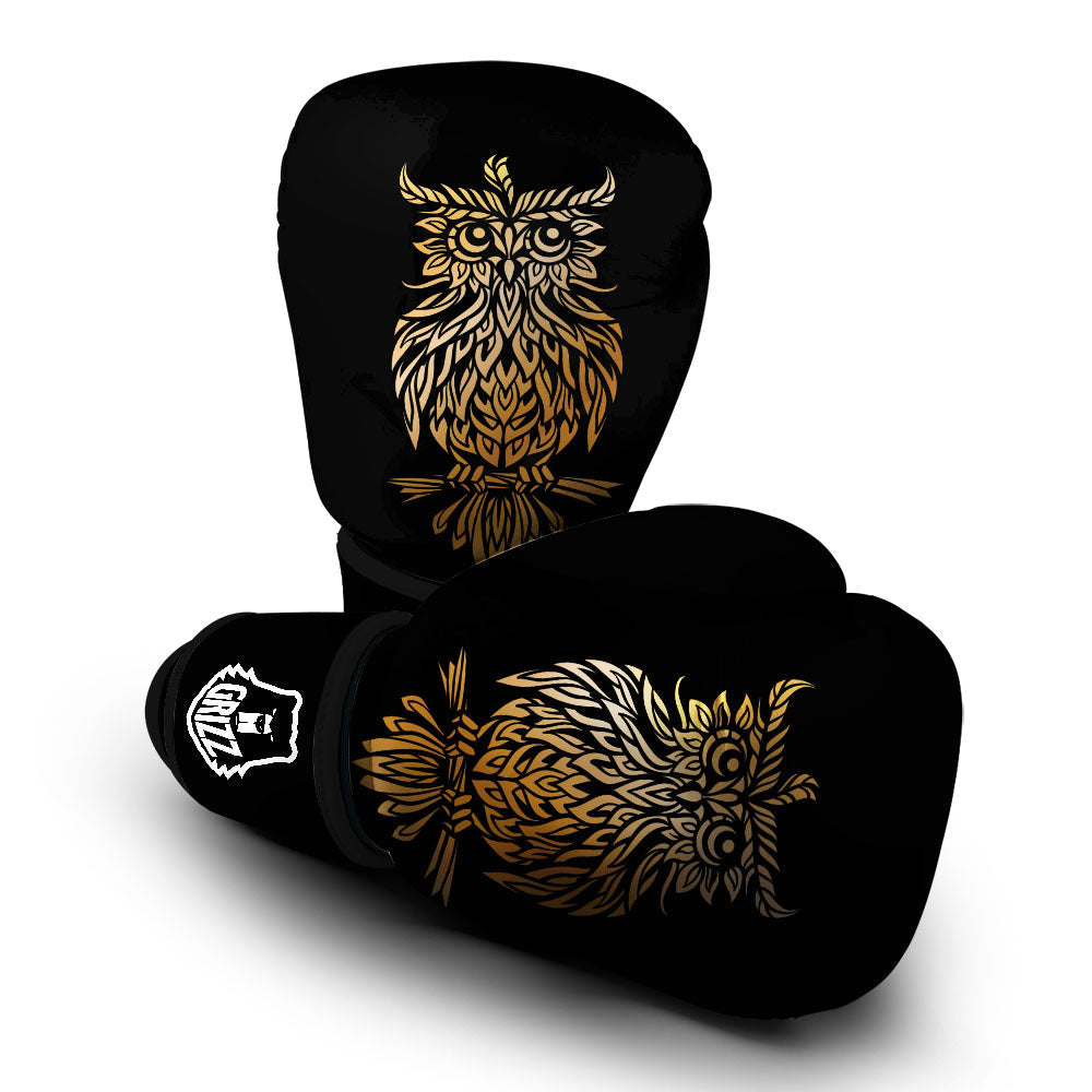 Owl Spiritual Golden Print Boxing Gloves-grizzshop