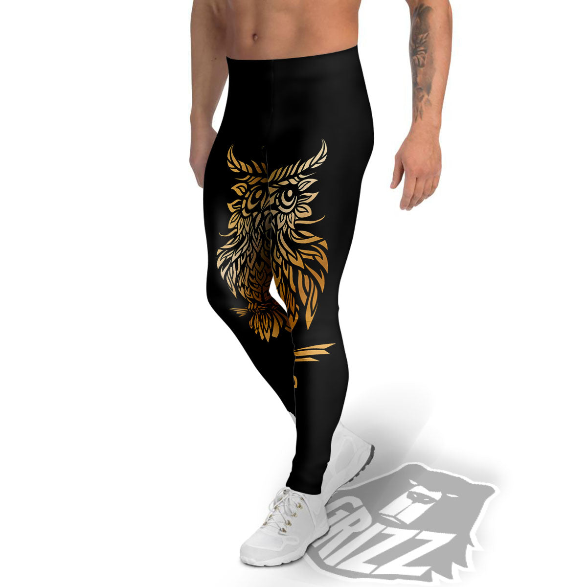 Owl Spiritual Golden Print Men's Leggings-grizzshop