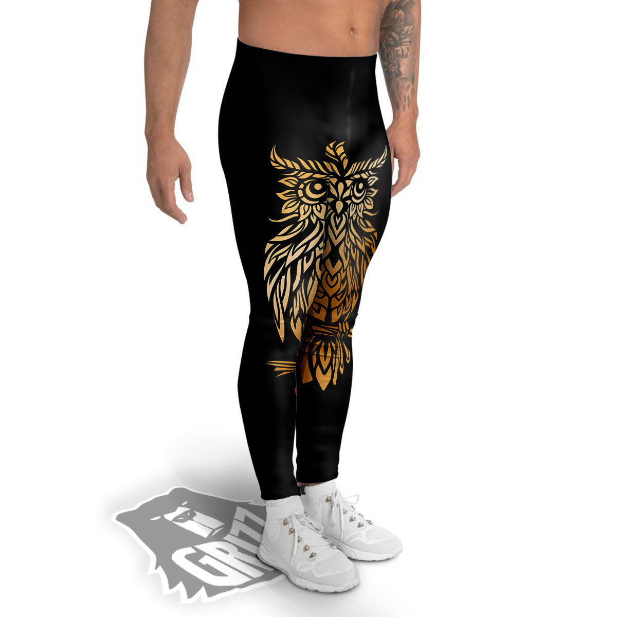Owl Spiritual Golden Print Men's Leggings-grizzshop
