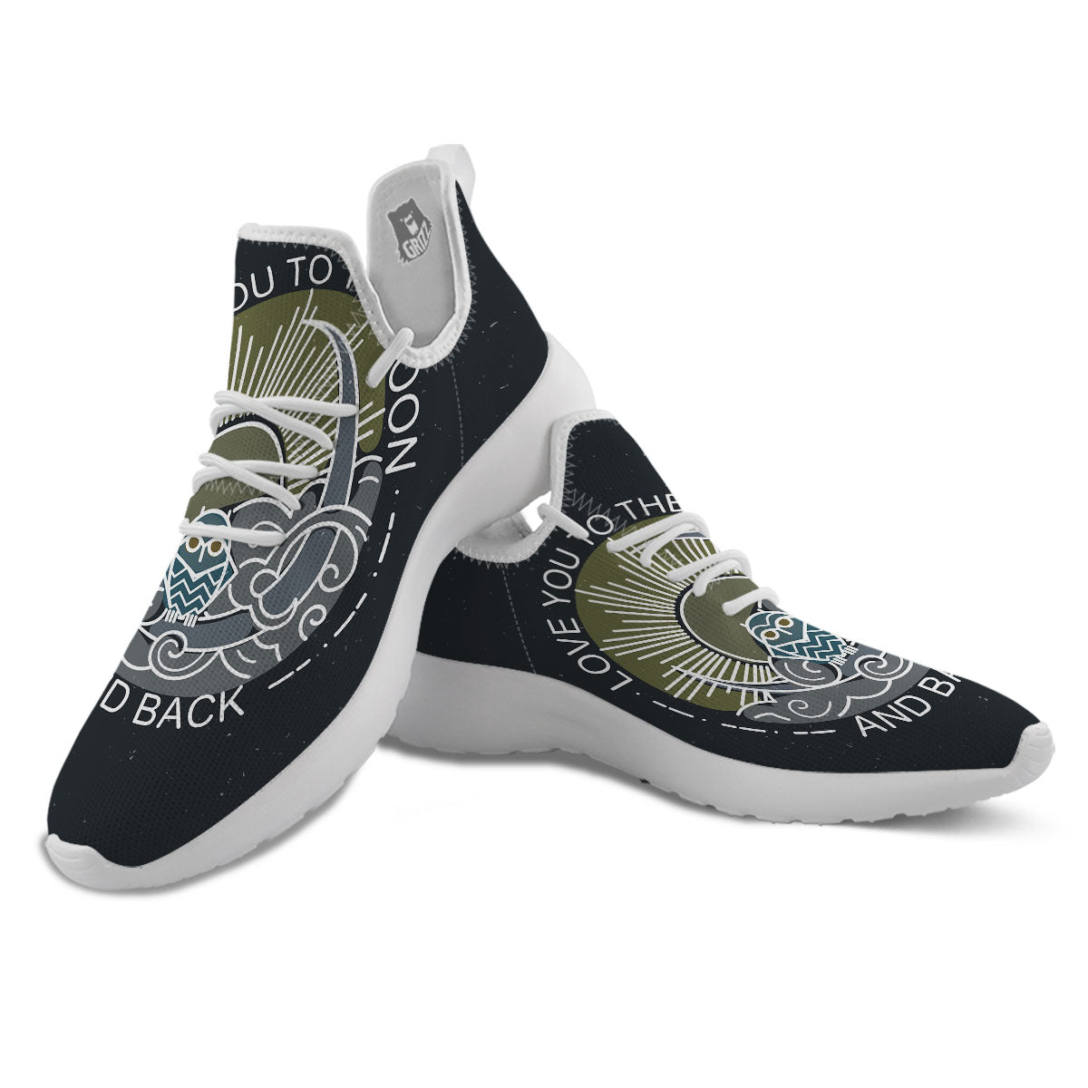 Owl Spiritual With Moon And Sun Print White Athletic Shoes-grizzshop