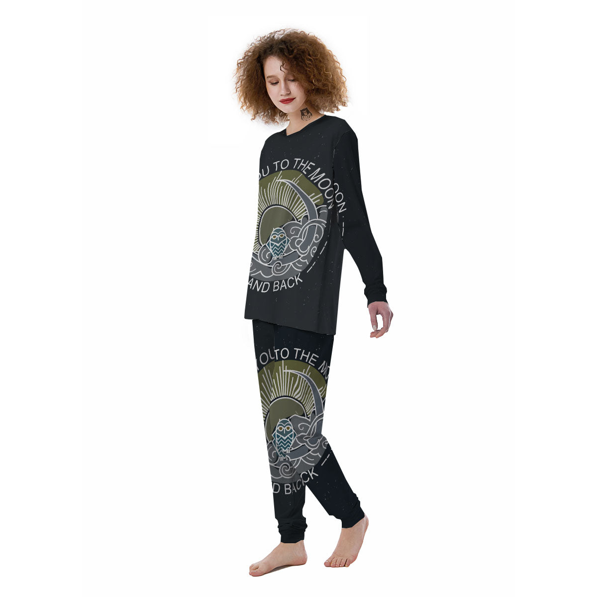 Owl Spiritual With Moon And Sun Print Women's Pajamas-grizzshop