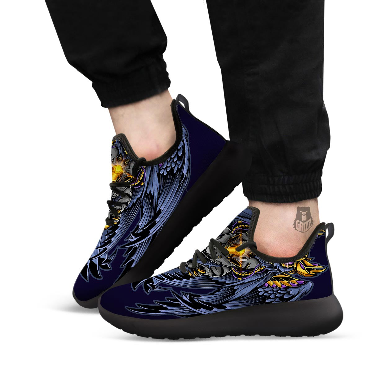 Owl Steampunk Print Black Athletic Shoes-grizzshop