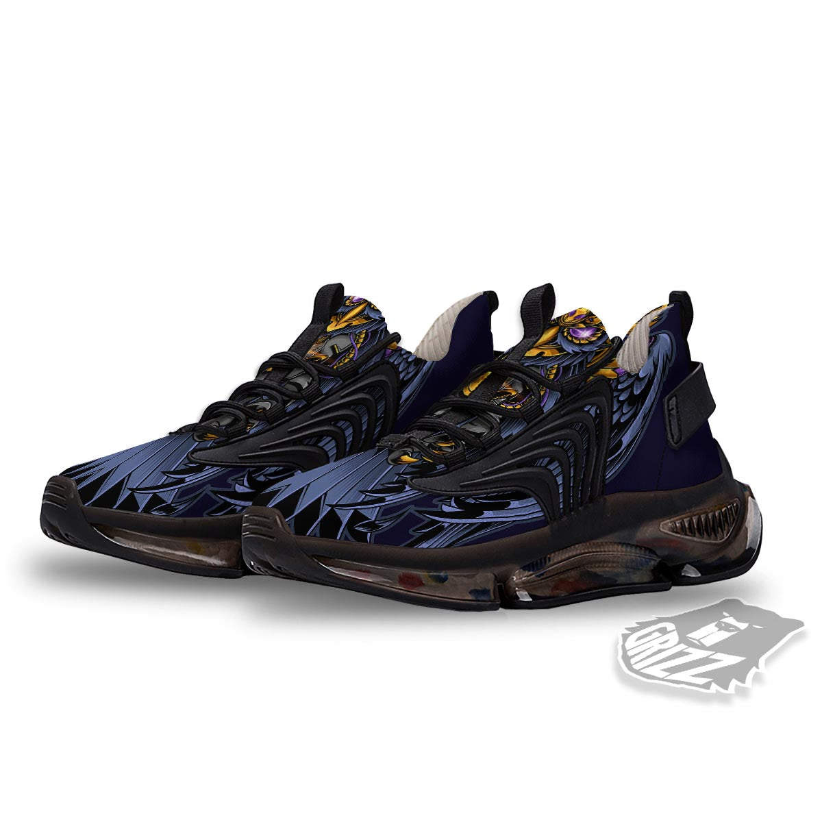 Owl Steampunk Print Black Gym Shoes-grizzshop