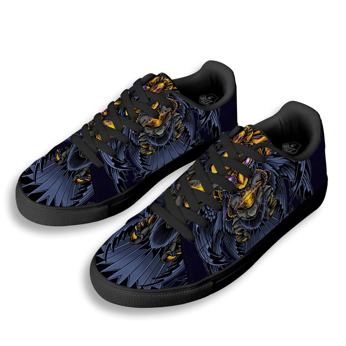 Owl Steampunk Print Black Low Top Sneakers-grizzshop