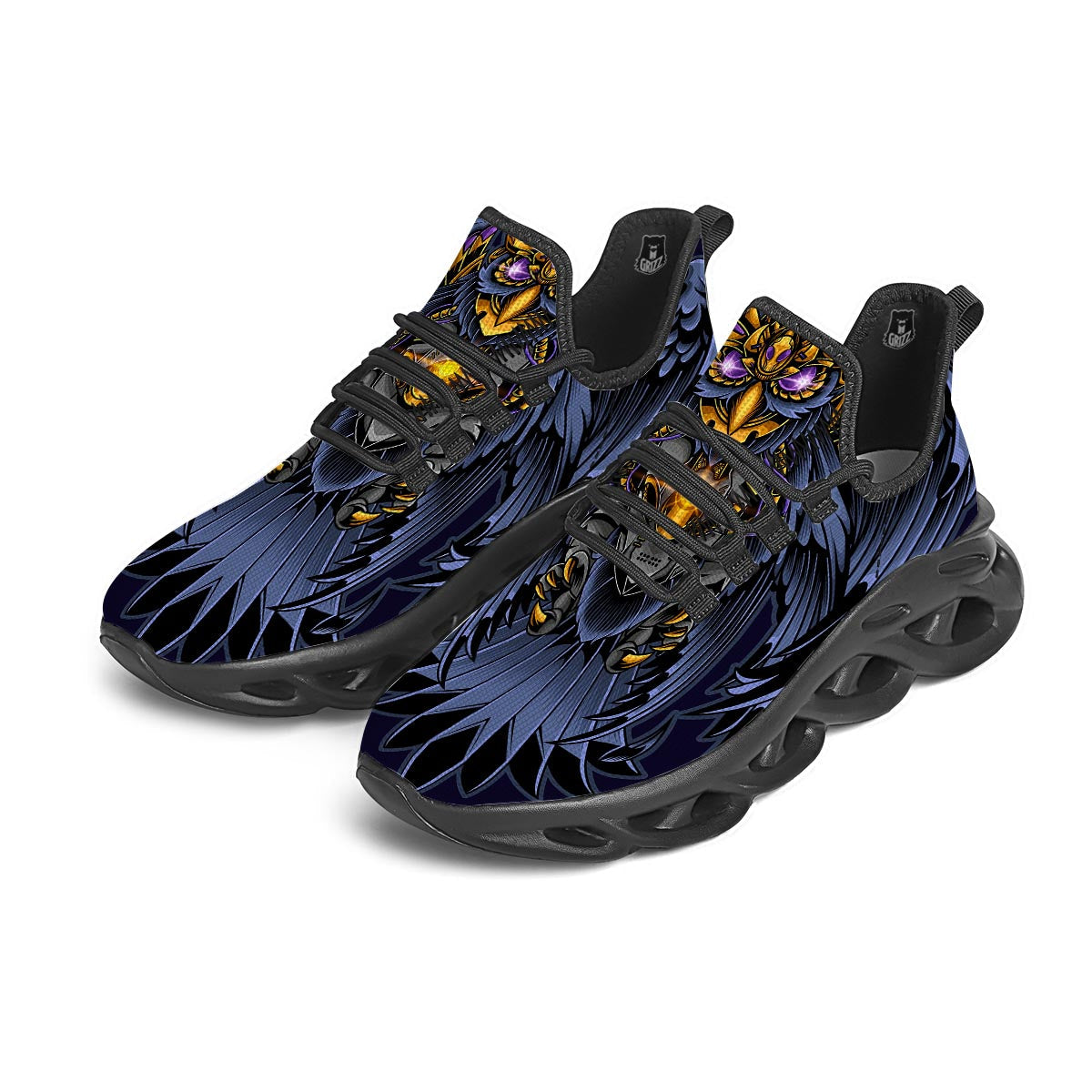 Owl Steampunk Print Black Running Shoes-grizzshop