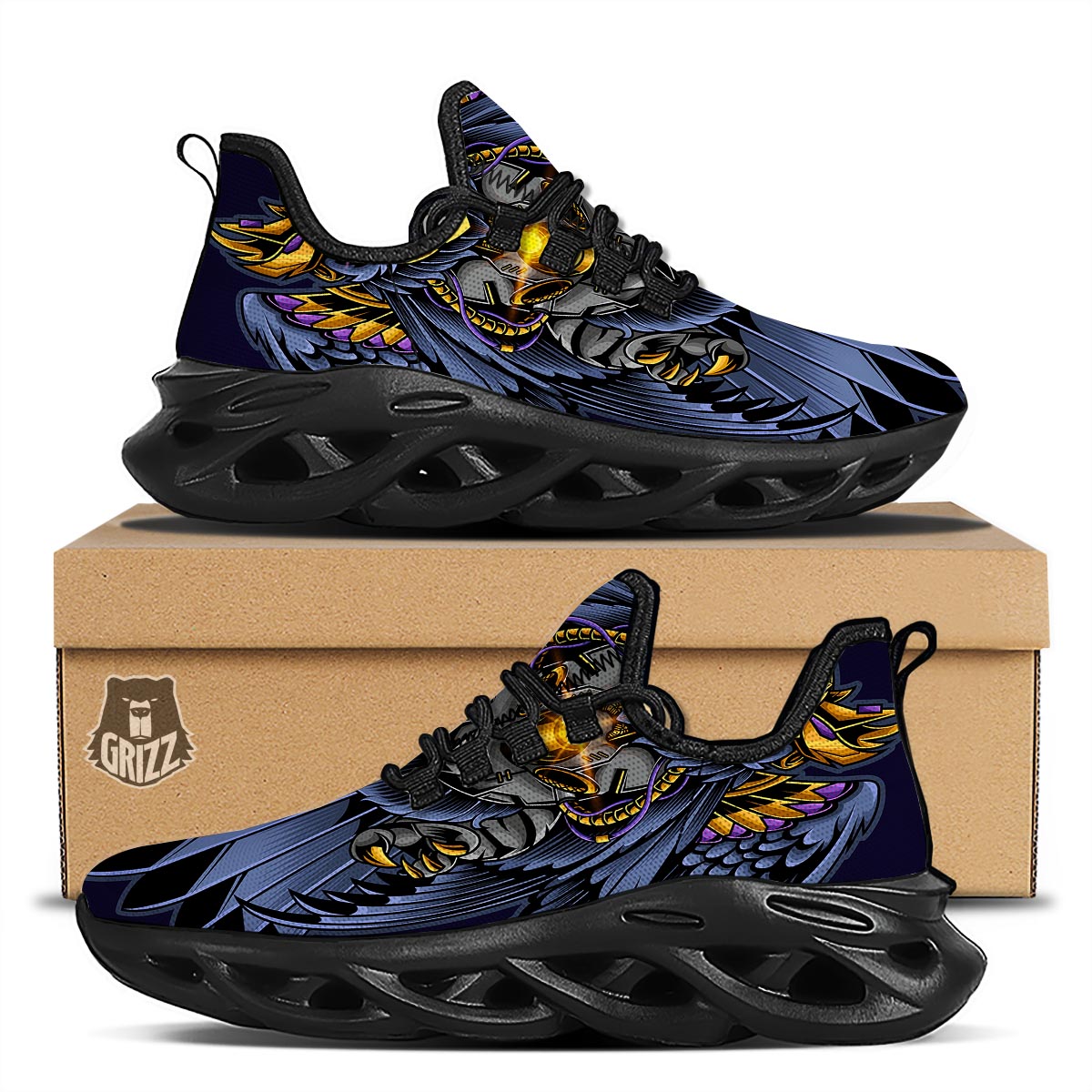 Owl Steampunk Print Black Running Shoes-grizzshop