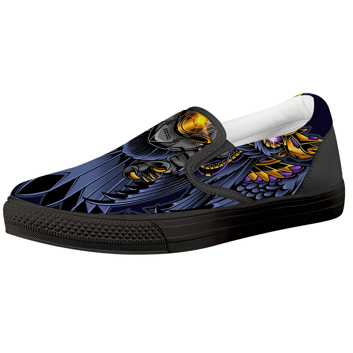 Owl Steampunk Print Black Slip On Shoes-grizzshop