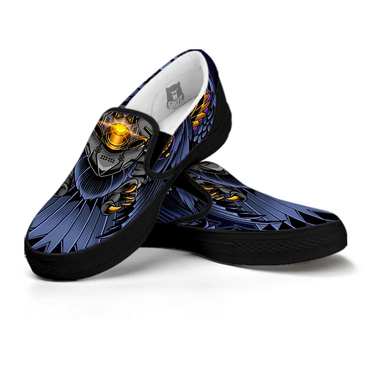 Owl Steampunk Print Black Slip On Shoes-grizzshop