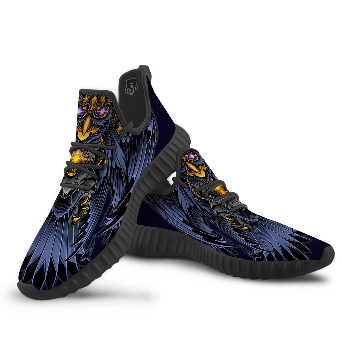 Owl Steampunk Print Black Walking Shoes-grizzshop