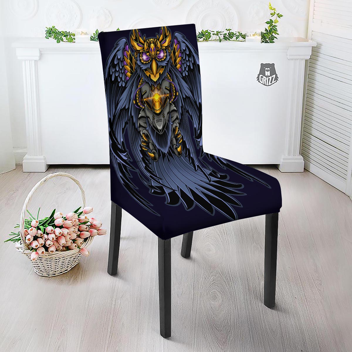 Owl Steampunk Print Dining Chair Slipcover-grizzshop