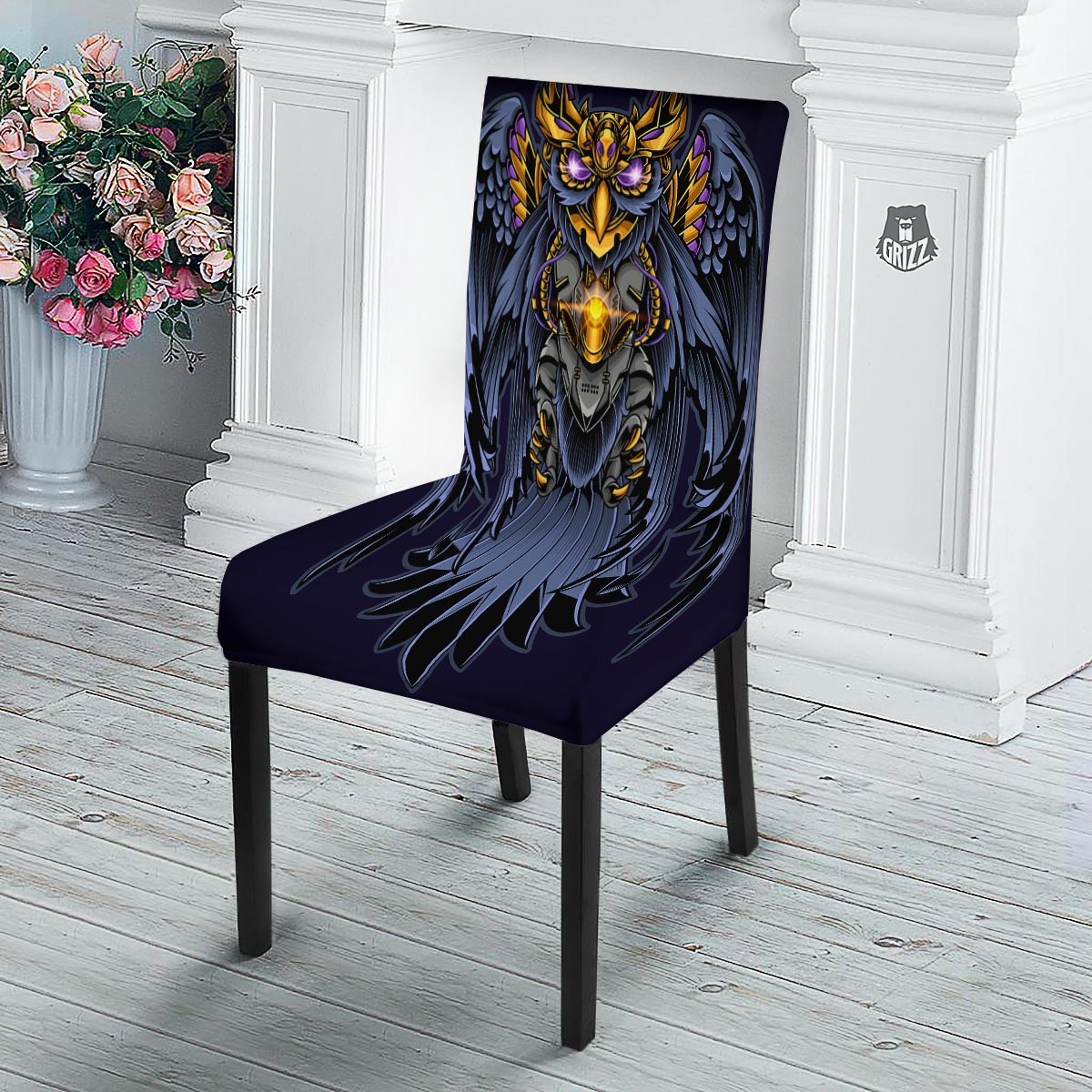 Owl Steampunk Print Dining Chair Slipcover-grizzshop