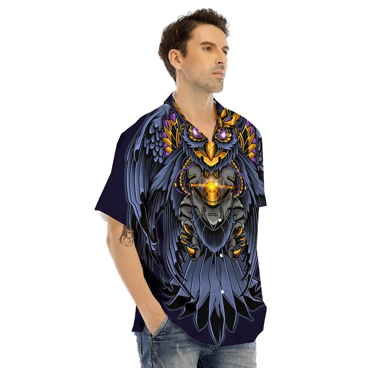 Owl Steampunk Print Men's Hawaiian Shirt-grizzshop