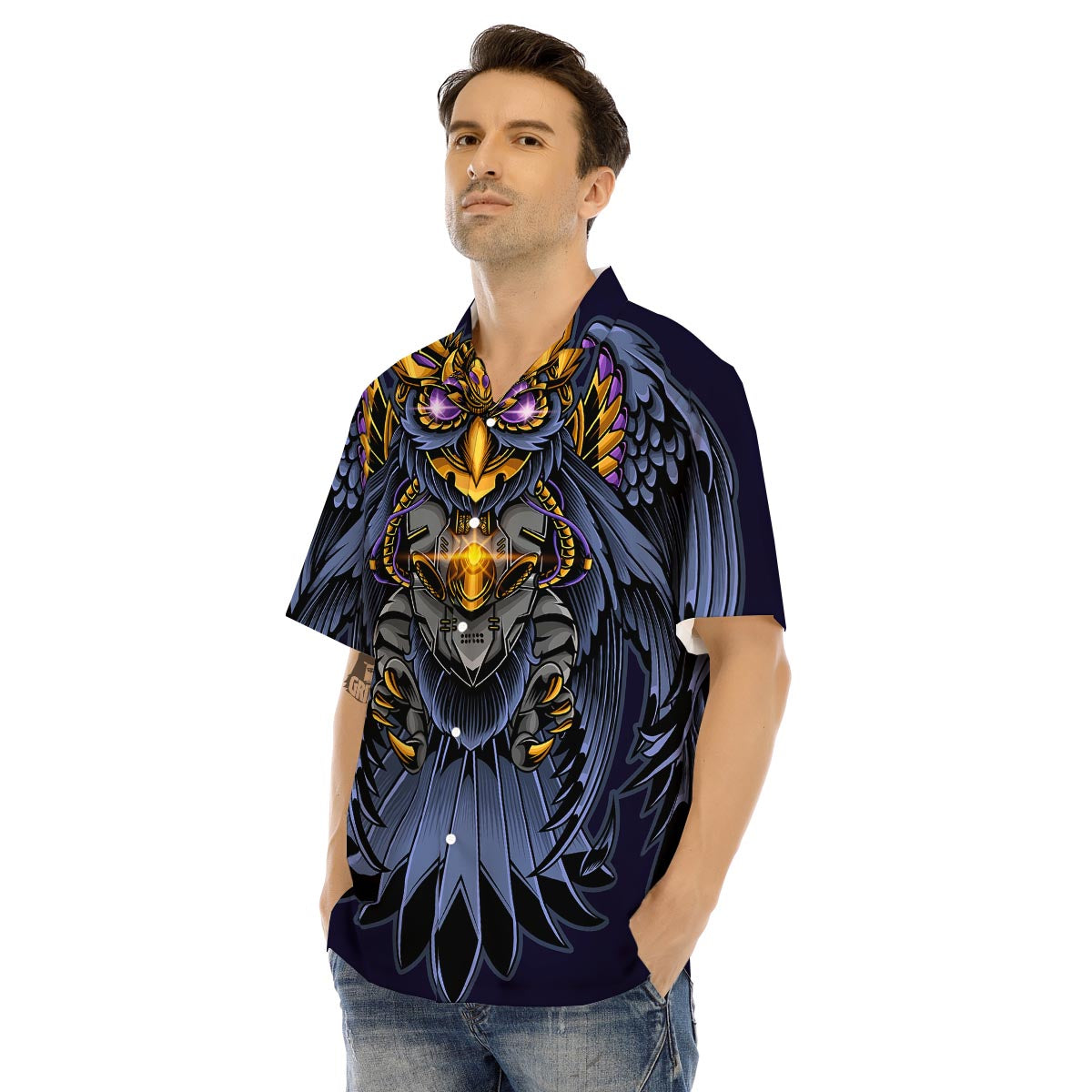 Owl Steampunk Print Men's Hawaiian Shirt-grizzshop