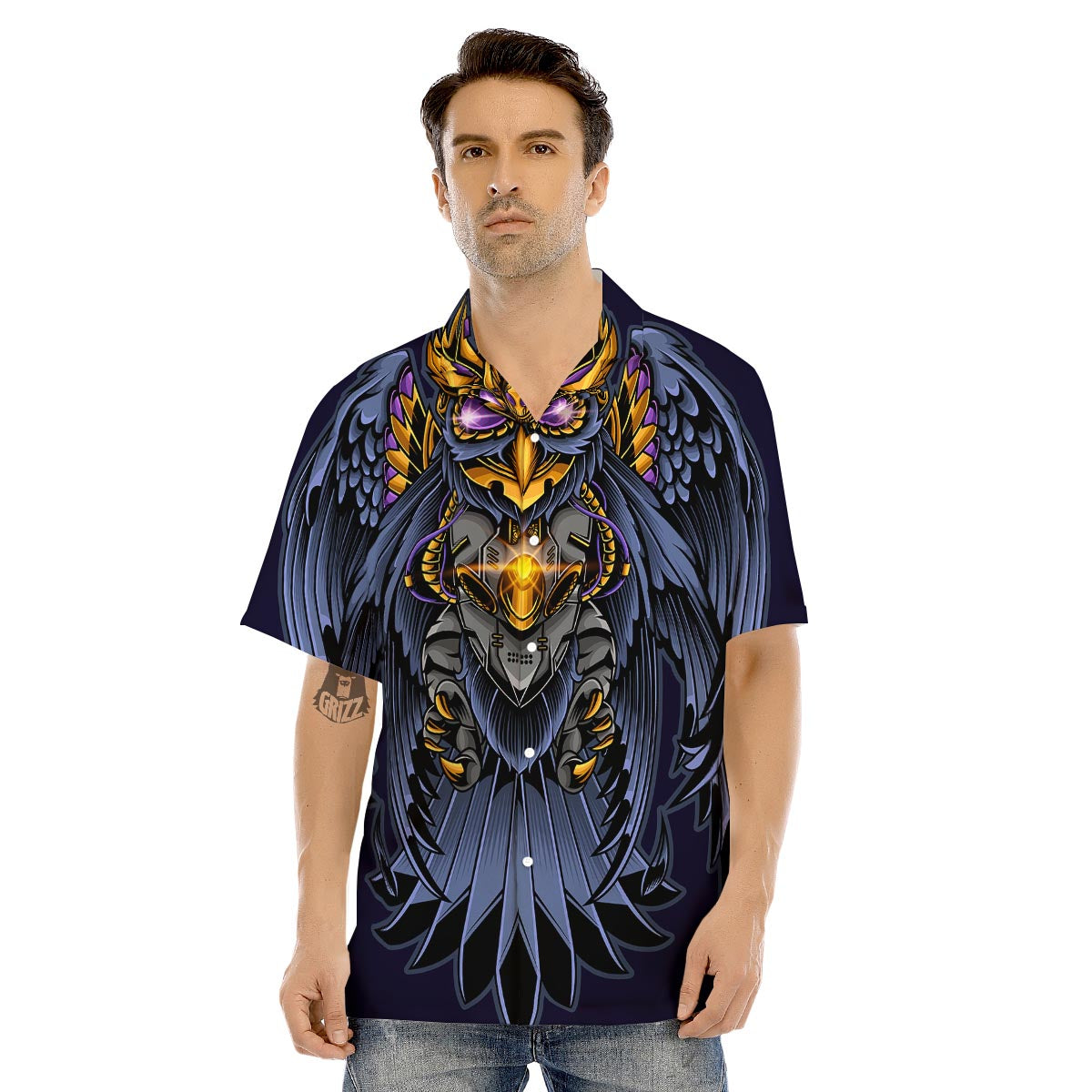 Owl Steampunk Print Men's Hawaiian Shirt-grizzshop