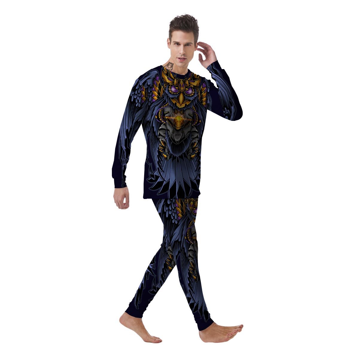 Owl Steampunk Print Men's Pajamas-grizzshop