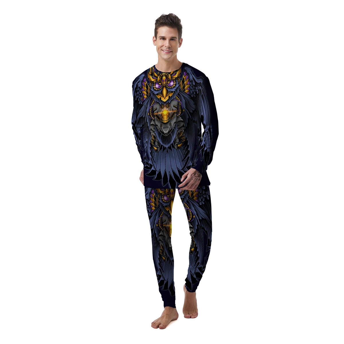 Owl Steampunk Print Men's Pajamas-grizzshop