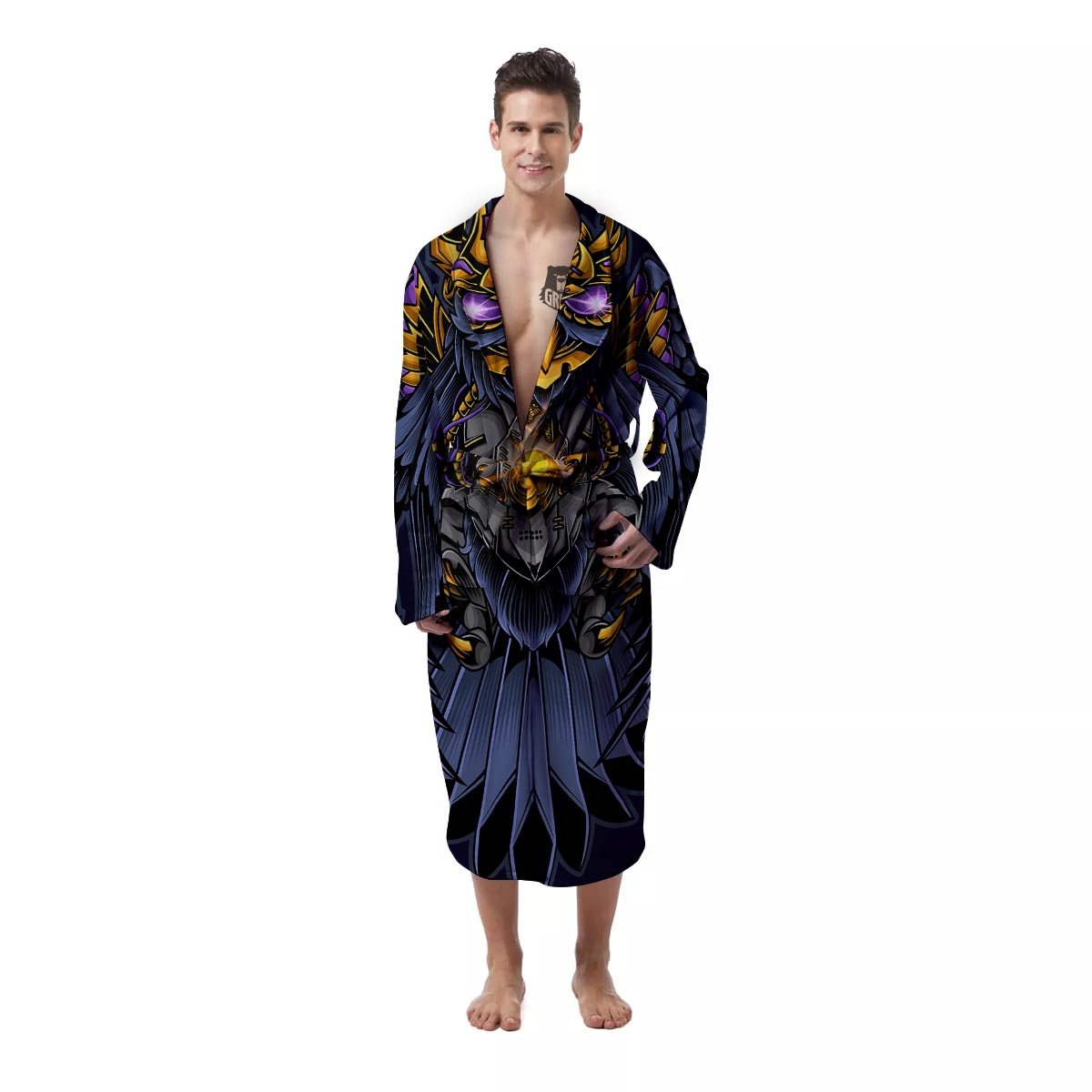 Owl Steampunk Print Men's Robe-grizzshop