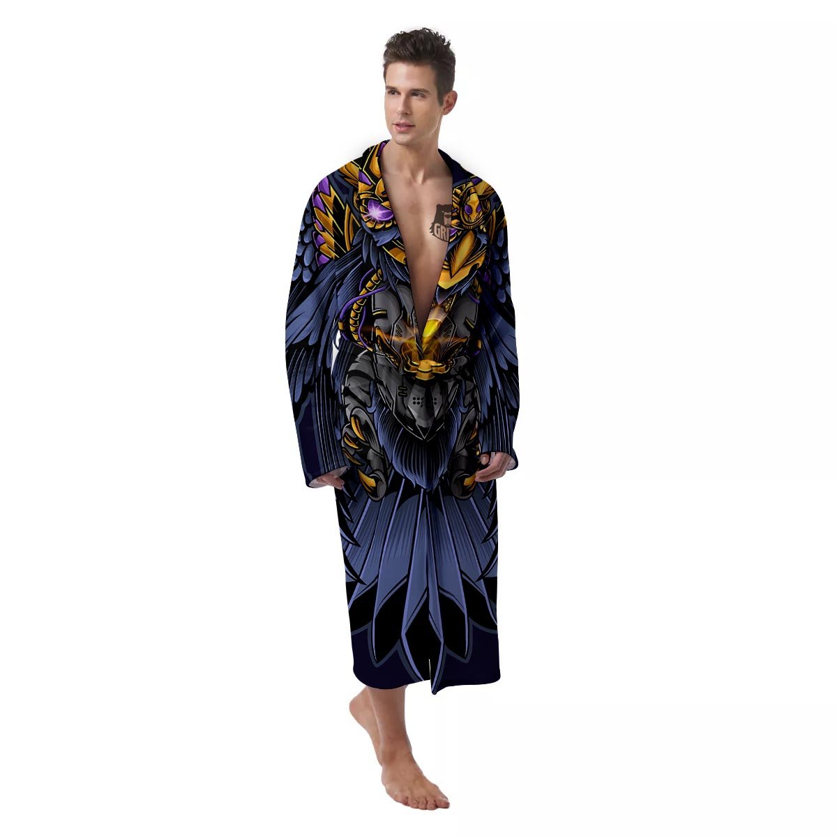 Owl Steampunk Print Men's Robe-grizzshop