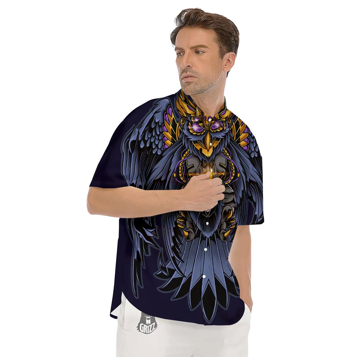 Owl Steampunk Print Men's Short Sleeve Shirts-grizzshop