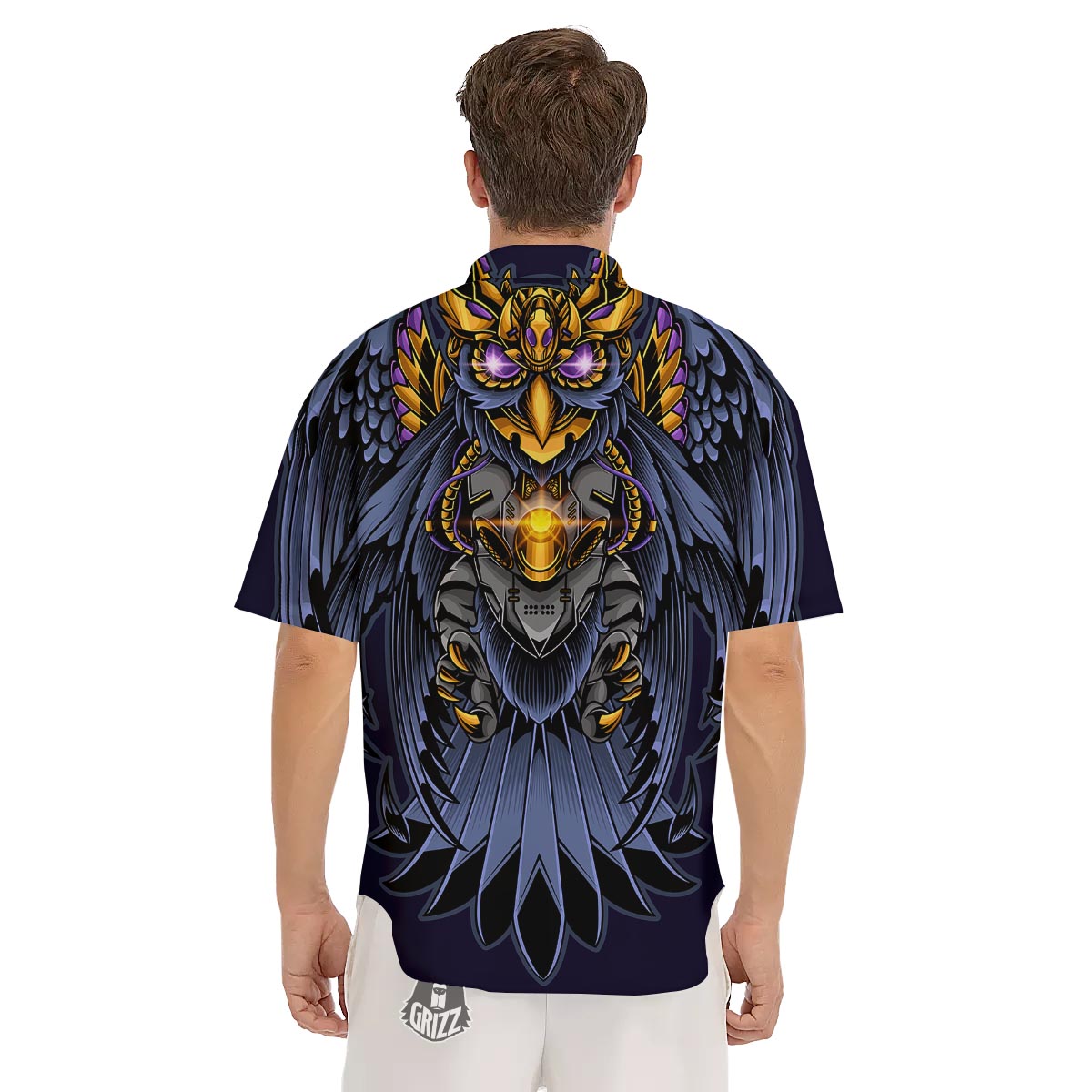 Owl Steampunk Print Men's Short Sleeve Shirts-grizzshop