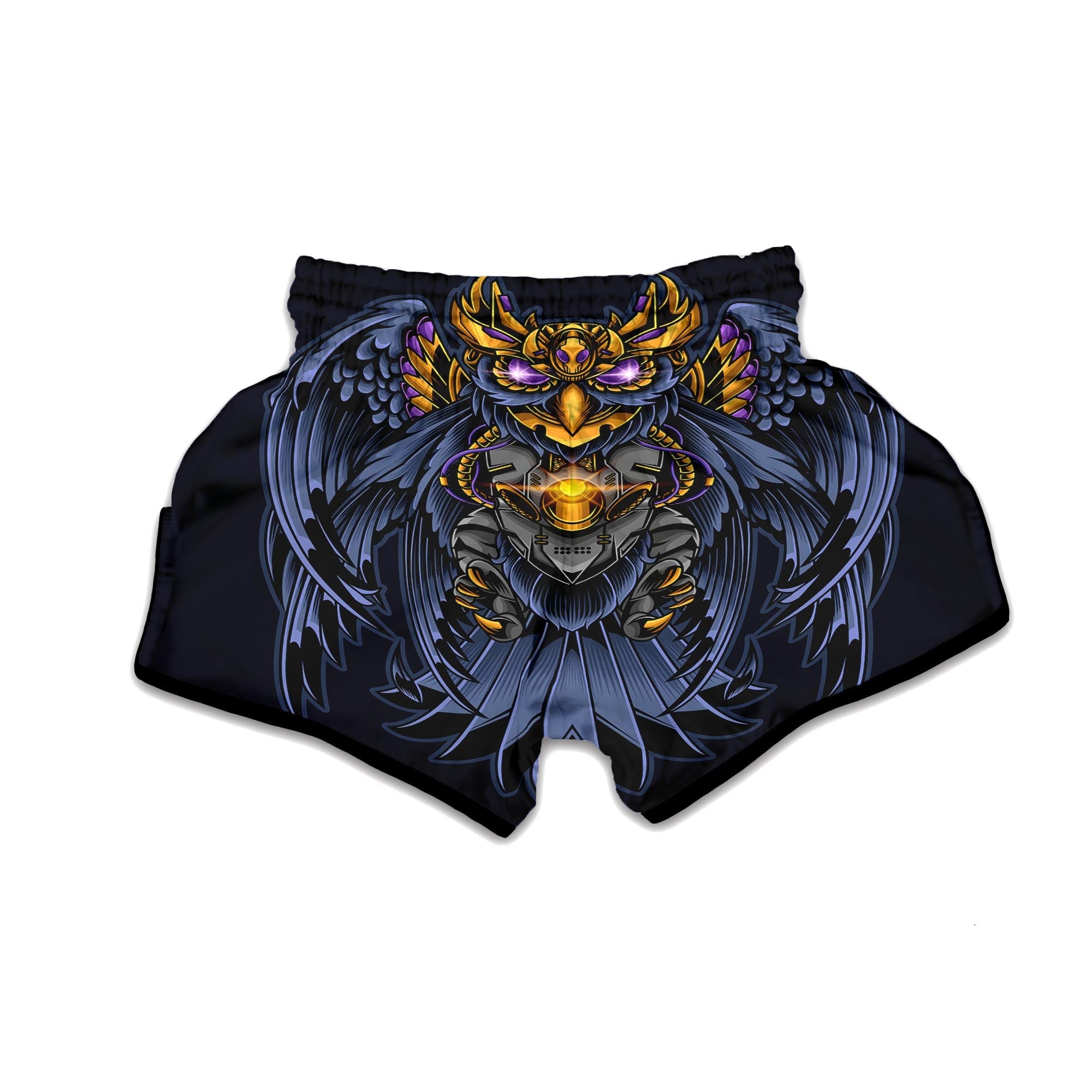 Owl Steampunk Print Muay Thai Boxing Shorts-grizzshop