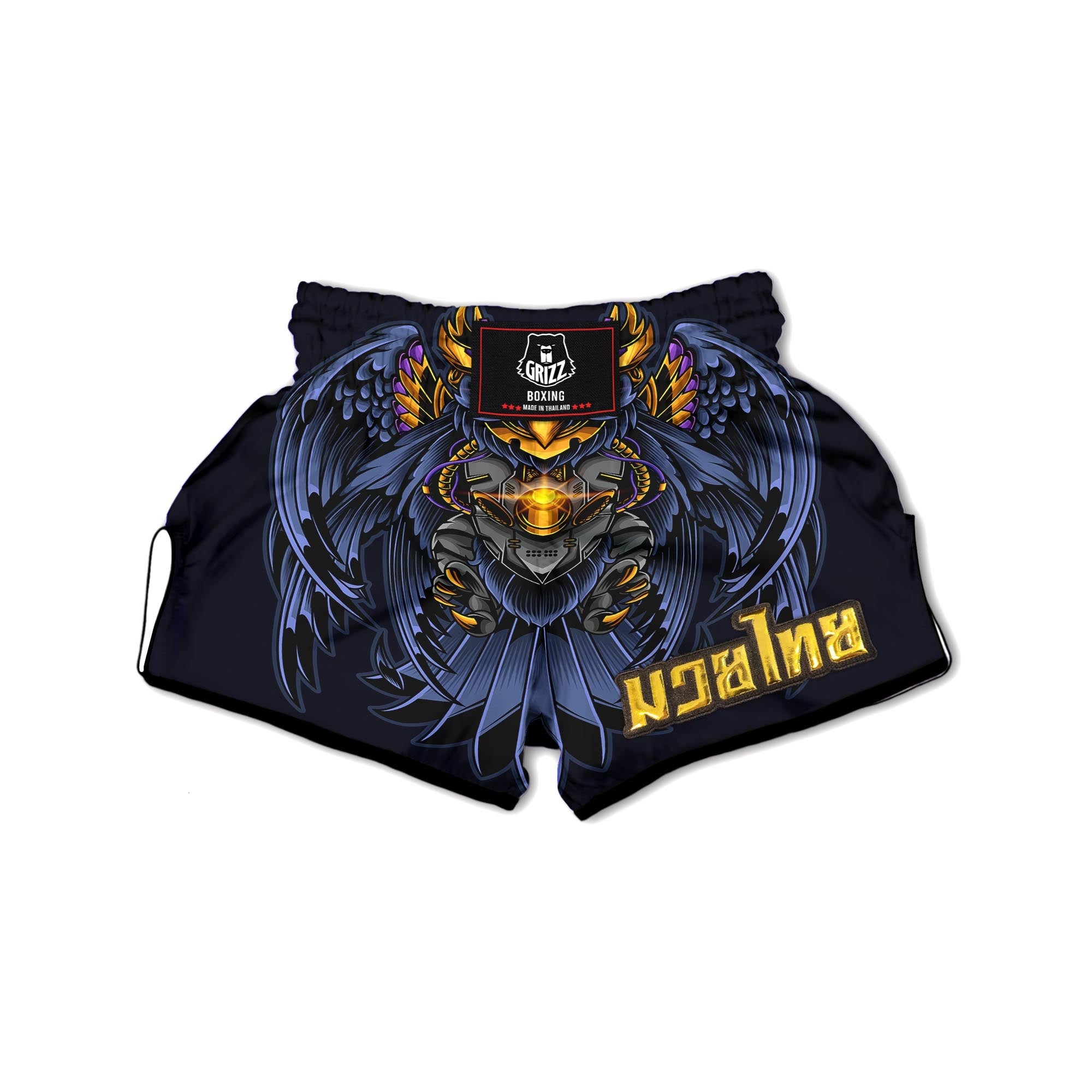 Owl Steampunk Print Muay Thai Boxing Shorts-grizzshop