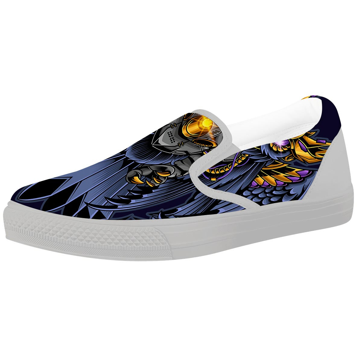 Owl Steampunk Print White Slip On Shoes-grizzshop