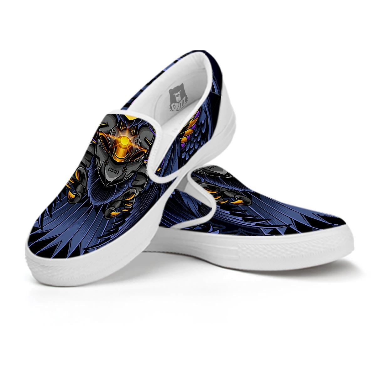 Owl Steampunk Print White Slip On Shoes-grizzshop